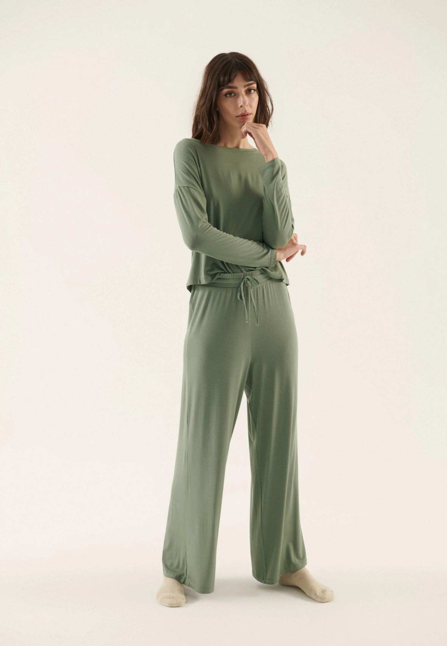 Anna Field Wide Leg - Pyjama - Khaki 4 Anna Field Wide Leg - Pyjama - Khaki - Afbeelding 2